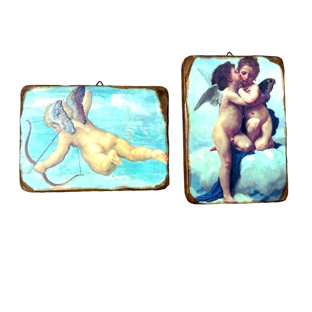 Cupid and Psyche as Children First Kiss by William Adolphe Bouguereau on wood